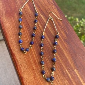 Blue and Gold Chain Dangle Earrings